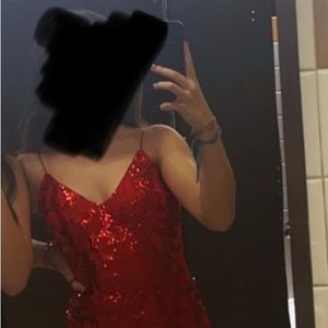 Red Sequin Spaghetti Strap Dress